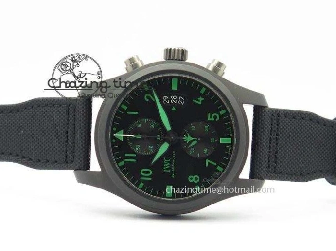 MIROTIME 0128 Pilot Chrono IW388003 Real Ceramic V6F Best Edition Green Markers On Black Nylon Strap A Effortless 7283